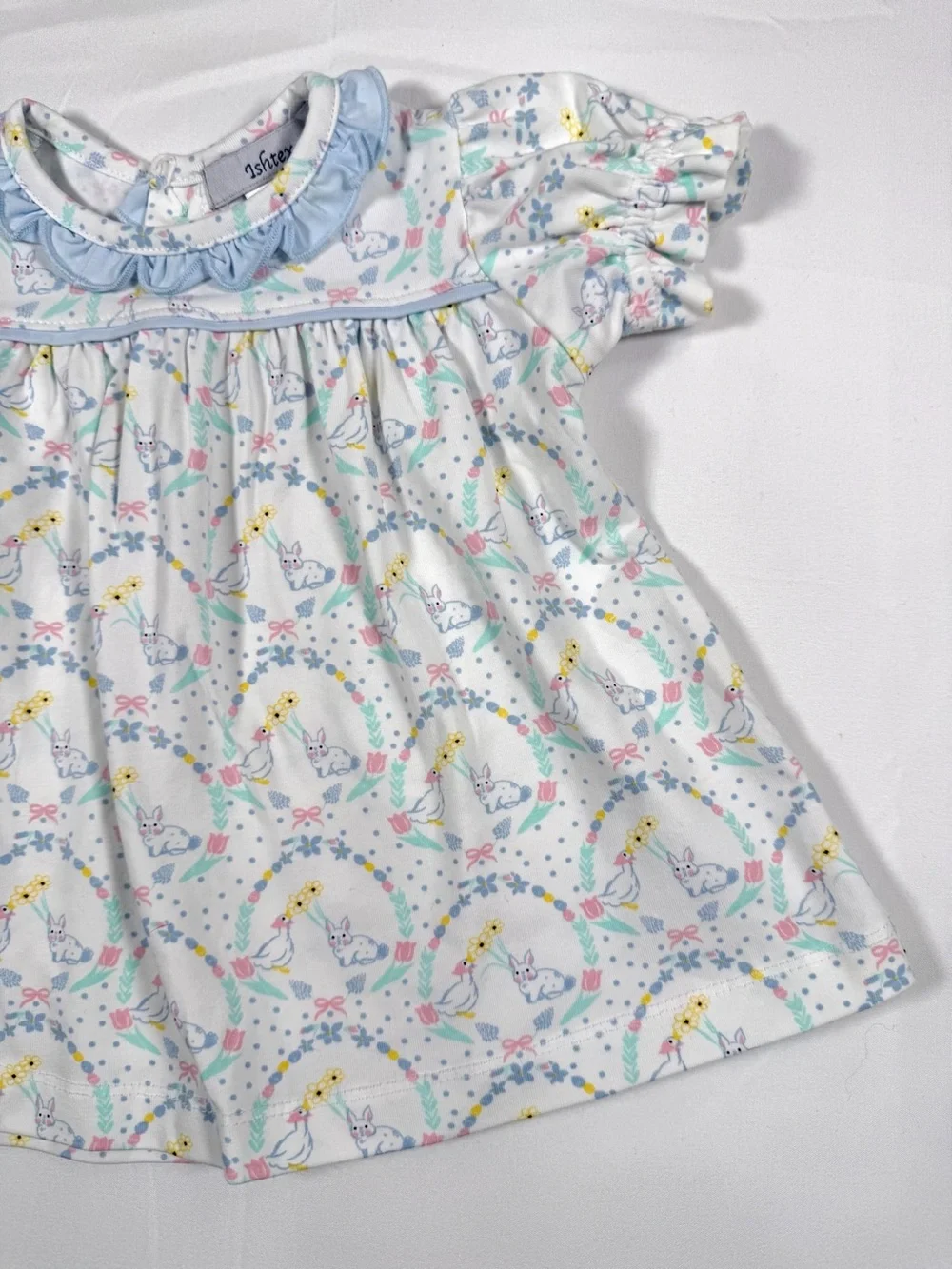 ISHTEX Goose Bunny Dress Baby Girl 6M Country Cottagecore Easter‎ Pastel Ruffle